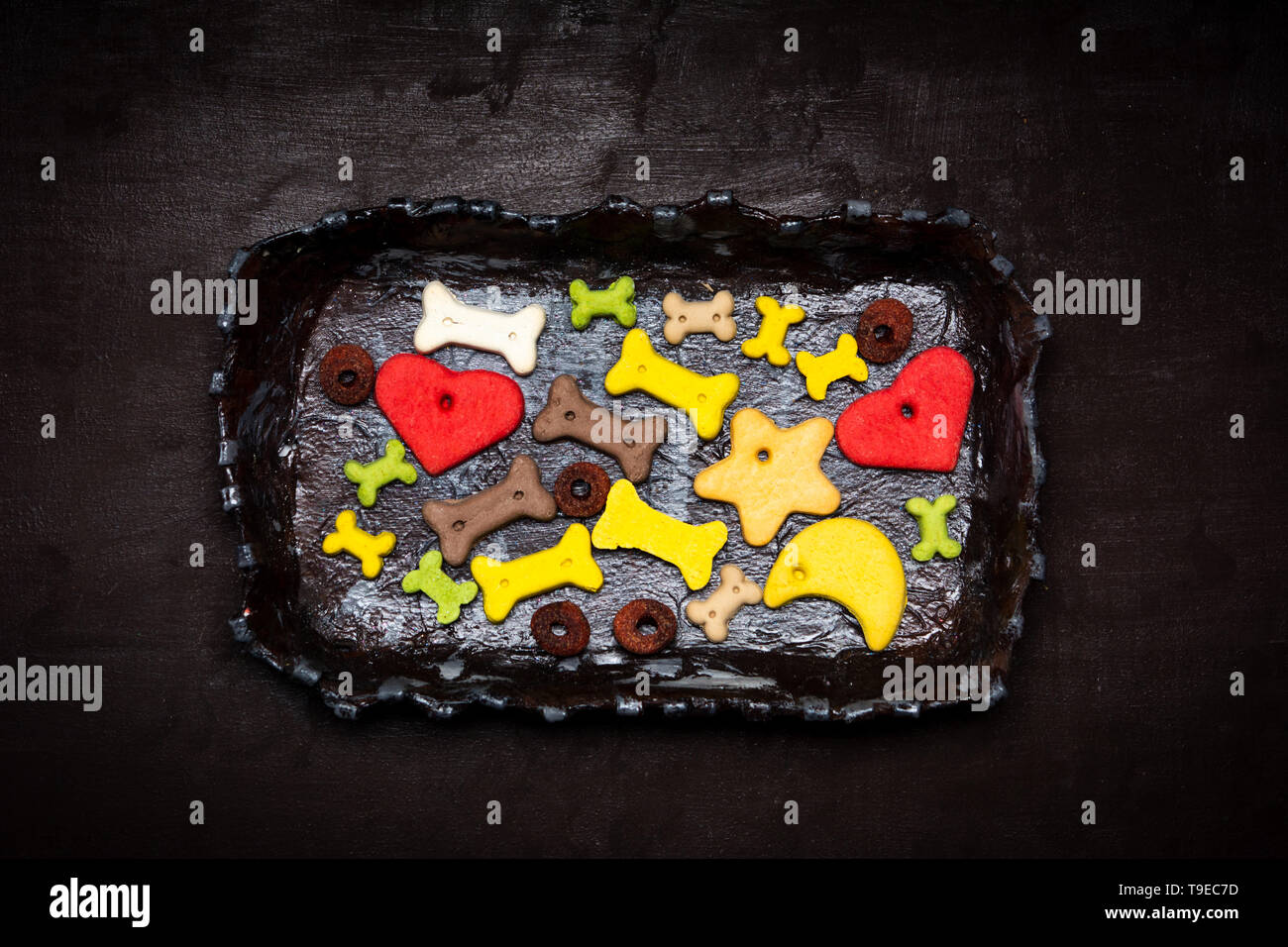 Colorful dog food flat lay background pattern Stock Photo