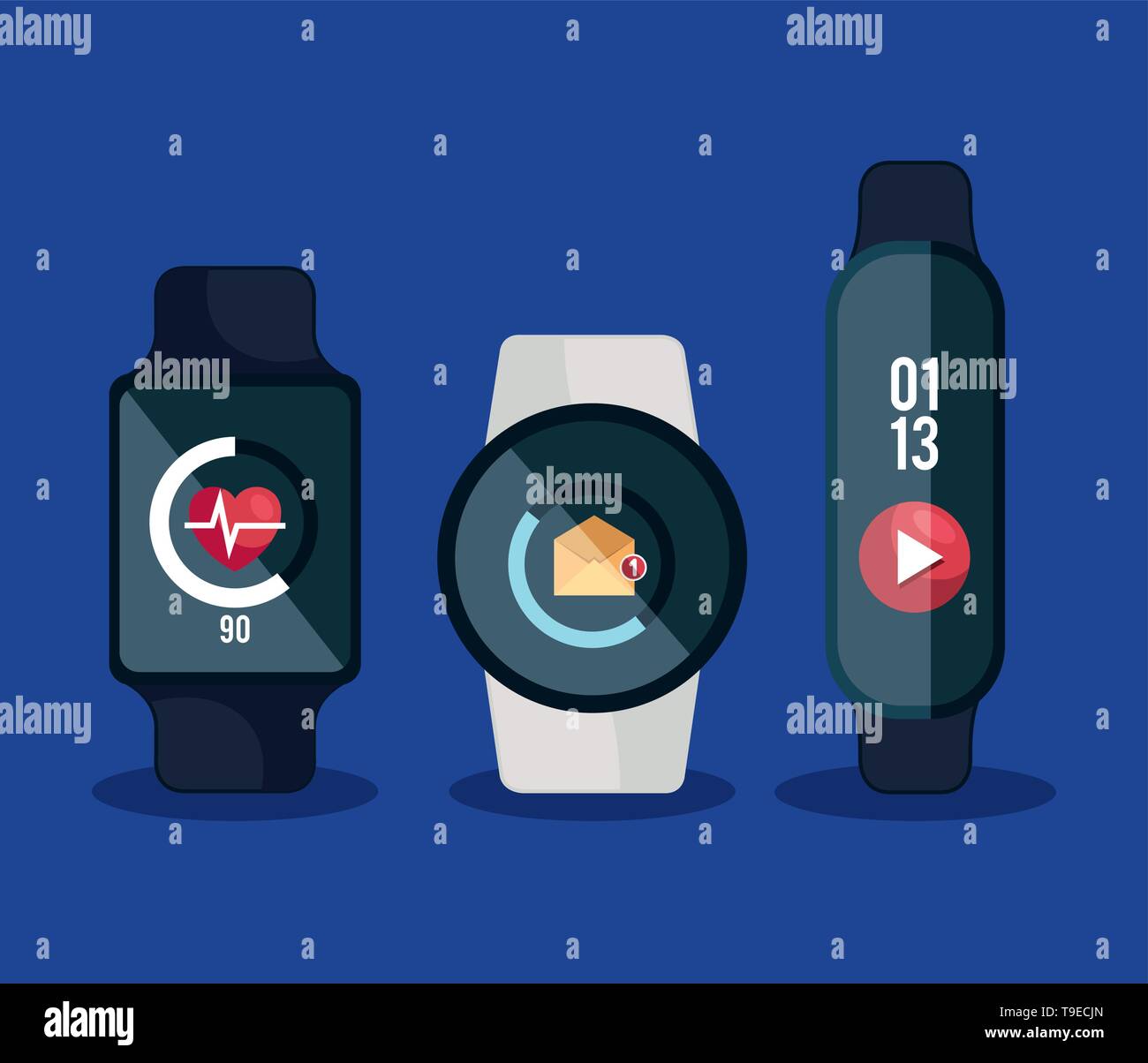 smartwatches technology with heartbeat and letter with video app Stock