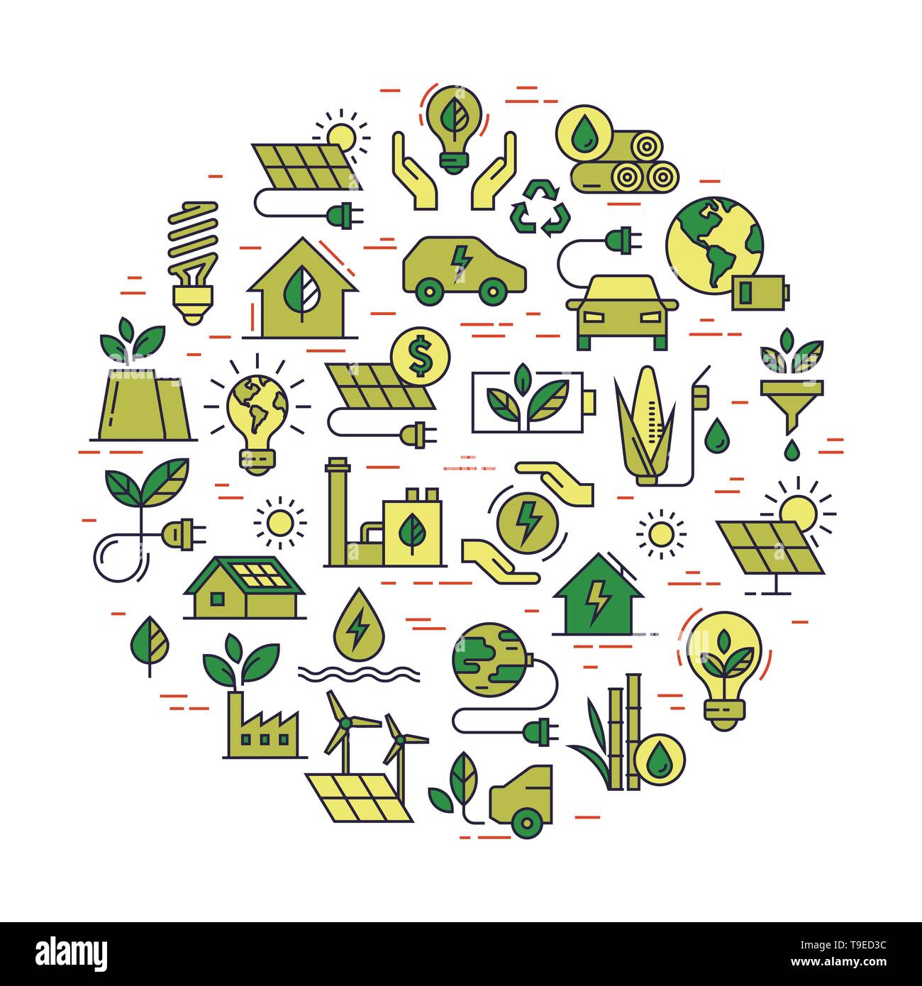 Circular concept set of vector green power symbol Stock Vector Image ...