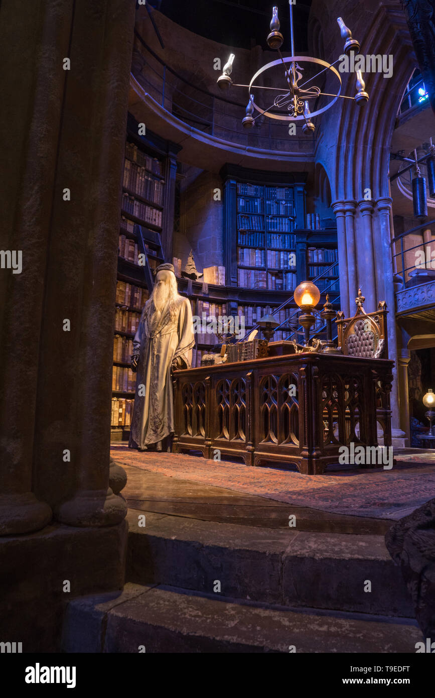 Warner Bros. Studio Tour ‘The Making of Harry Potter’, Leavesden, London, UK,Professor Dumbledore screen used Costume and film props Stock Photo