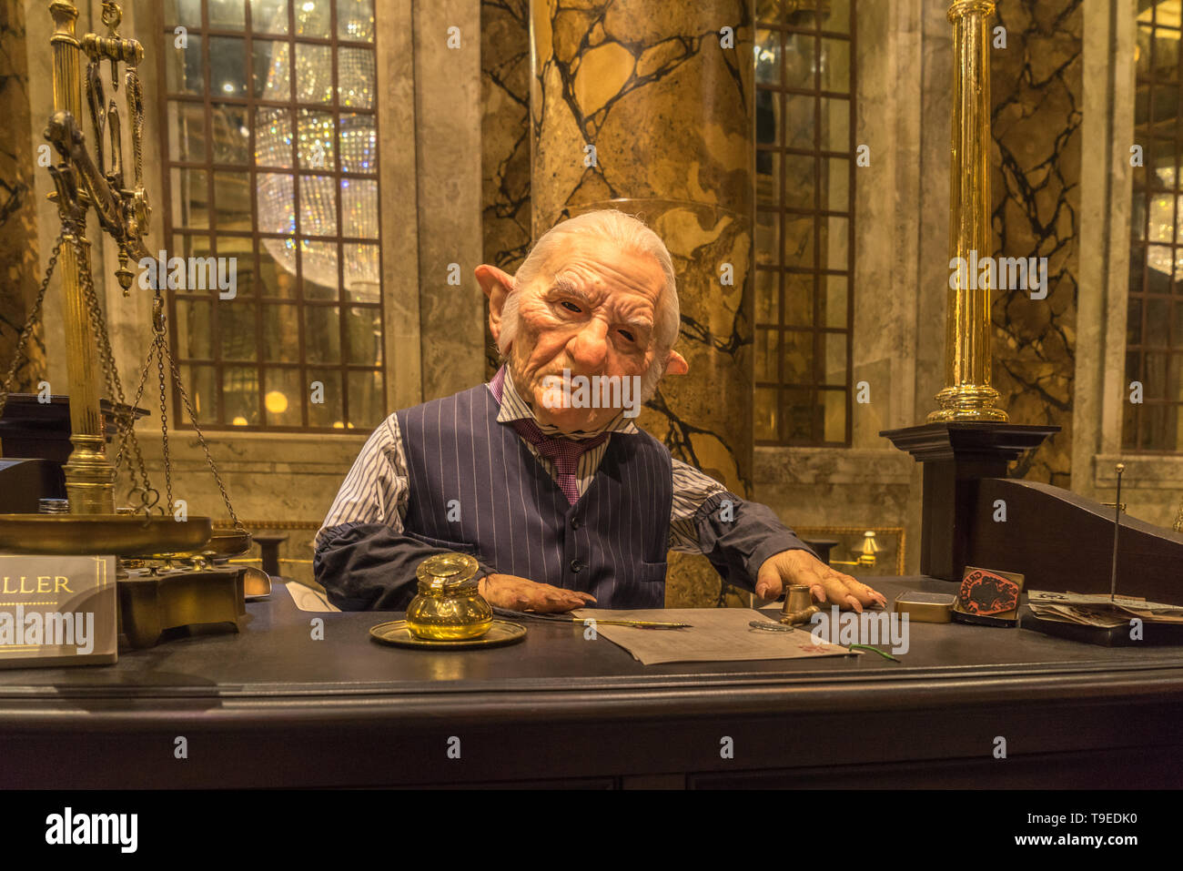 Goblin cashier in Gringotts Bank, props and costumes used in the production  of the films,Warner Bros. Studio Tour 'The Making of Harry Potter', London  Stock Photo - Alamy