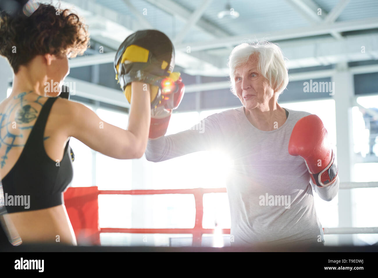 Boxing Rin Training Training on boxing ring Stock Photo - Alamy