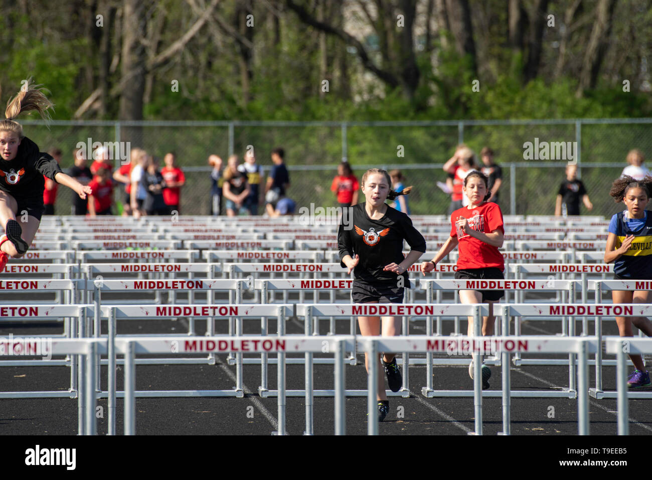 Images from a middle school track meet at Middleton, Wisconsin, USA. Stock Photo