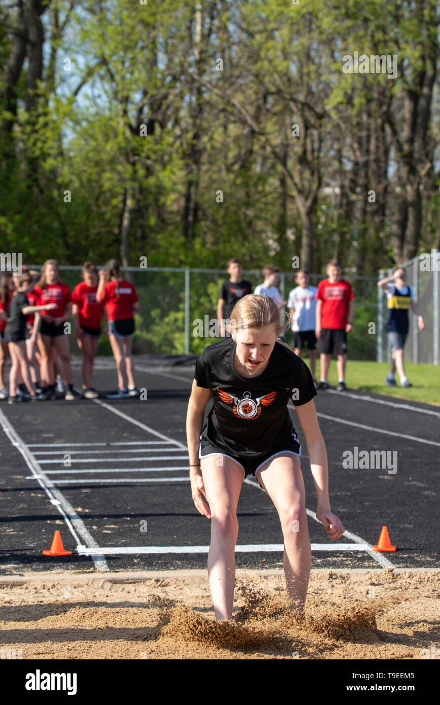 Images from a middle school track meet at Middleton, Wisconsin, USA. Stock Photo
