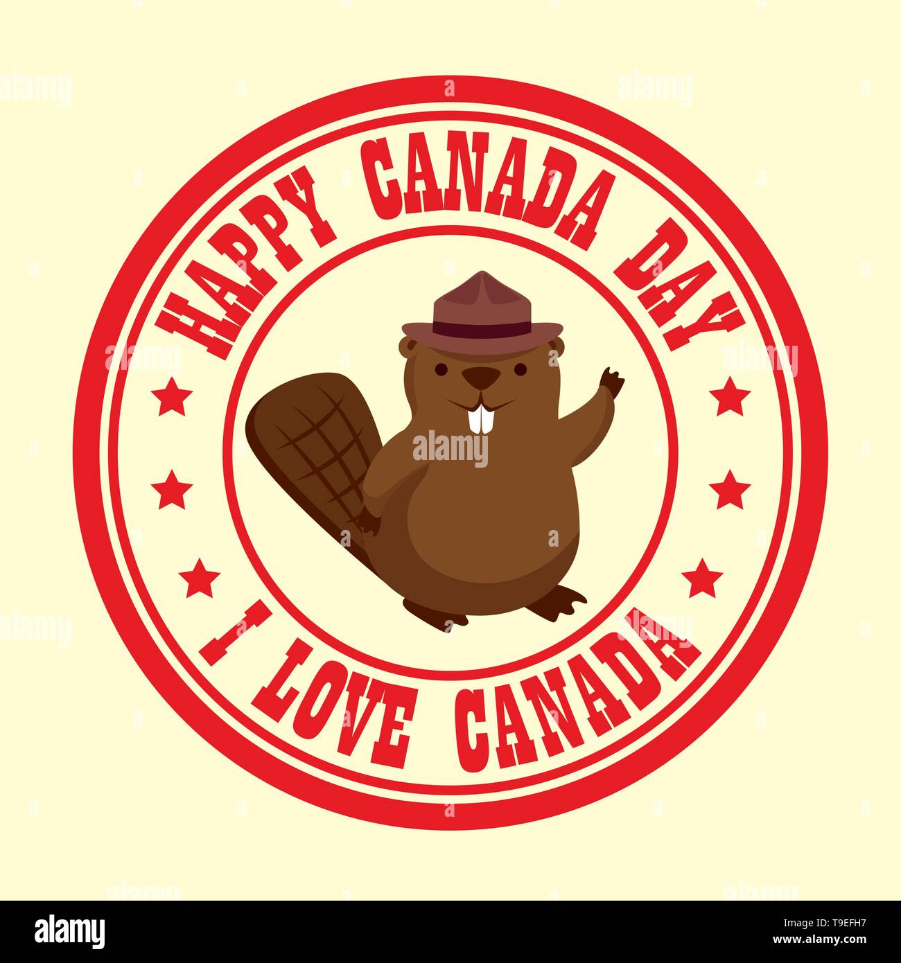 label of canada holiday with beaver and message Stock Vector Image