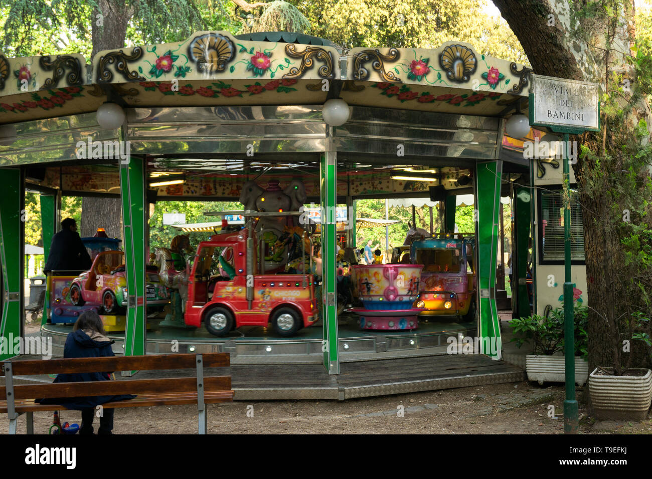 Villa Borghese Park  merry-go-round. Stock Photo