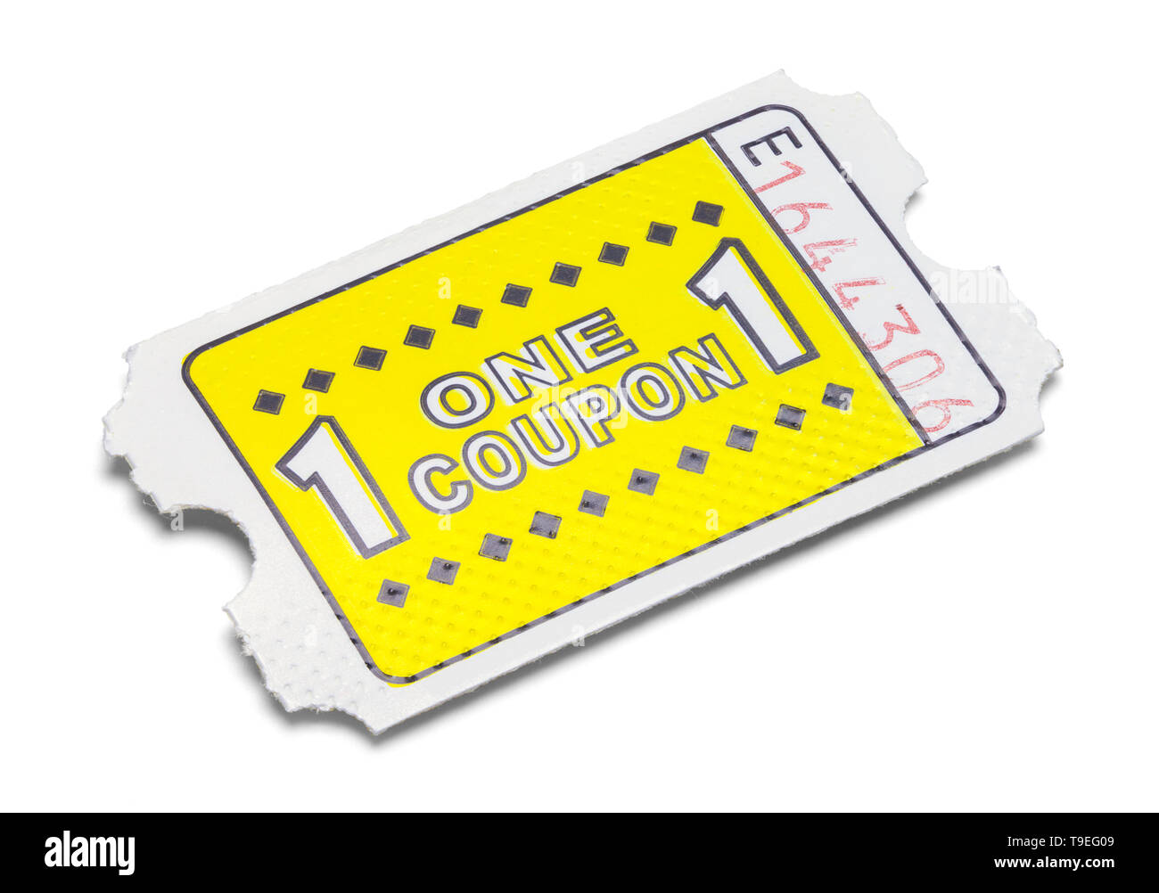 One Yellow Game Coupon Ticket Isolated on White. Stock Photo