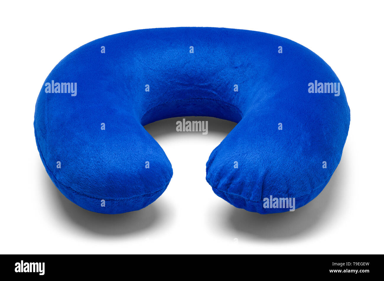 Front View of Blue Neck Pillow Isolated on White Background Stock Photo