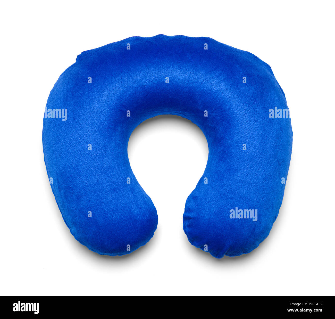 Blue Blow Up Neck Pillow Isolated on White Background. Stock Photo