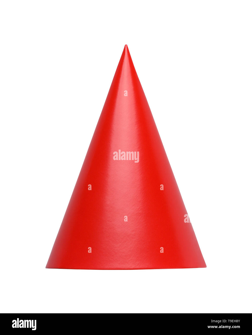 Red Cone Hat Front View Cut Out in White. Stock Photo