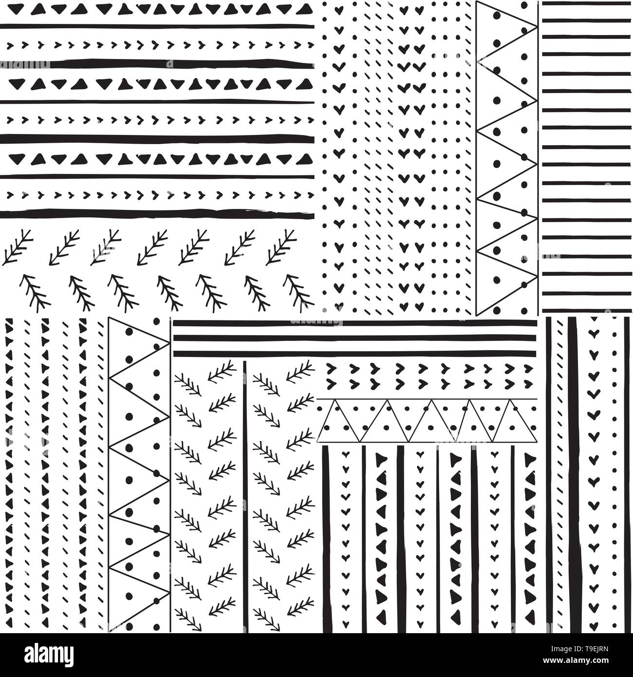 Decorative repeat seamless pattern with handdrawn lines and triangles ...