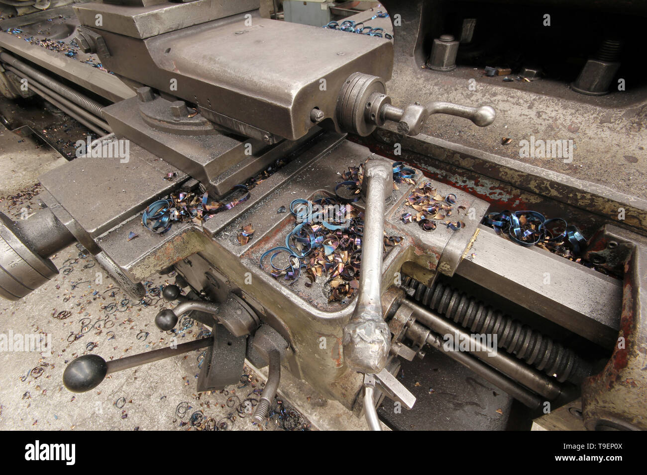 metal shaving on lathe machine Stock Photo Alamy