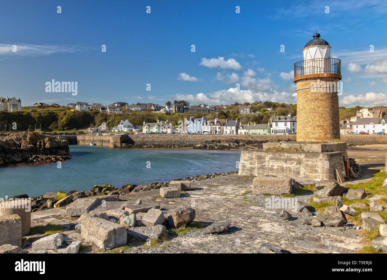 Lighthouse and Harbour of Portpatrick in Dumfries and Galloway in Scotland Stock Photo