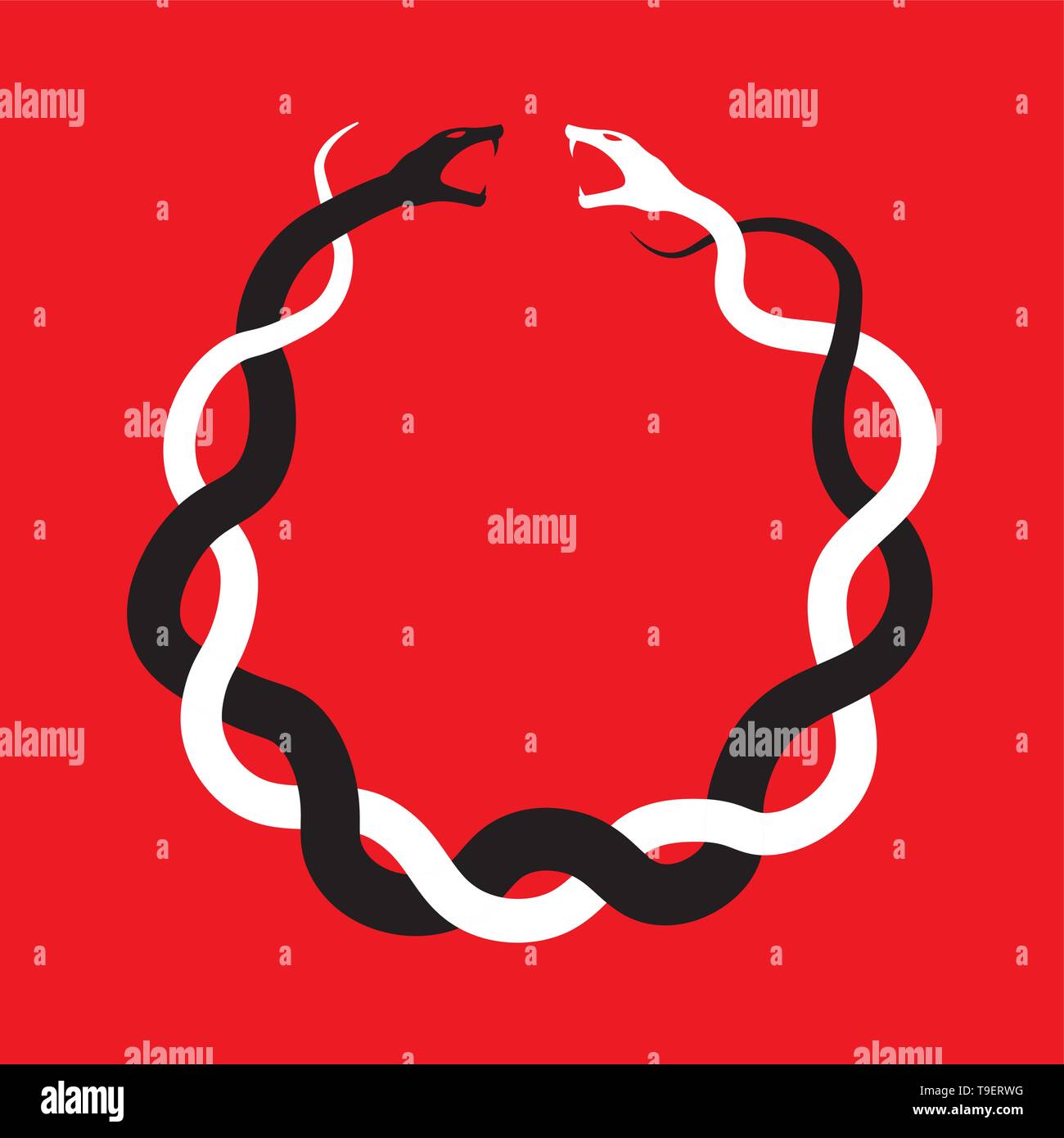 Intertwined snakes facing each other - circle symbol Stock Vector