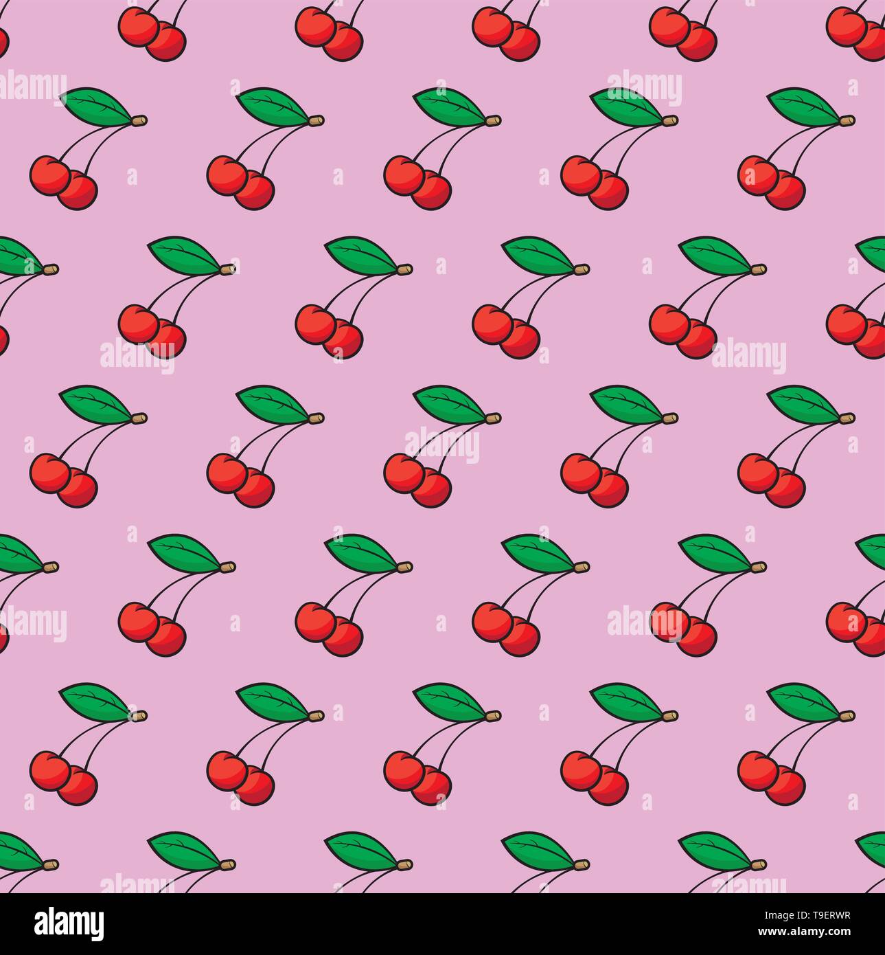Cherry Seamless Texture on Pink Stock Vector