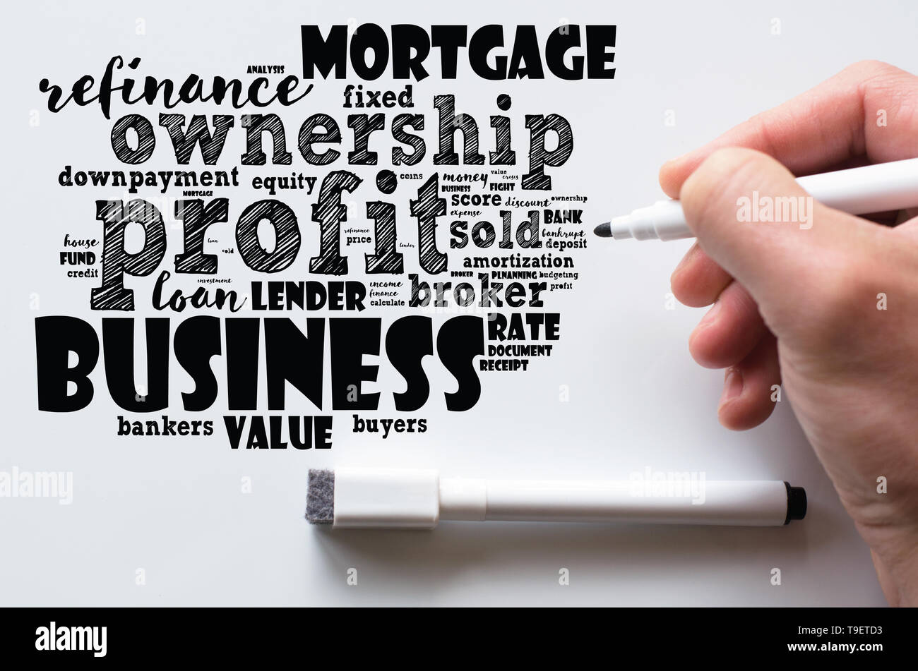 Profit word cloud collage over whiteboard background Stock Photo