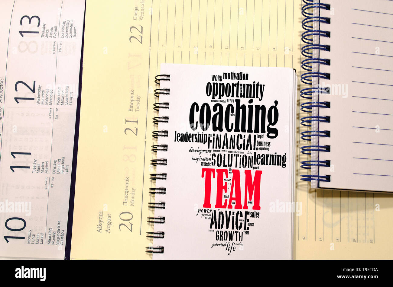 Team word cloud collage over notepad background Stock Photo