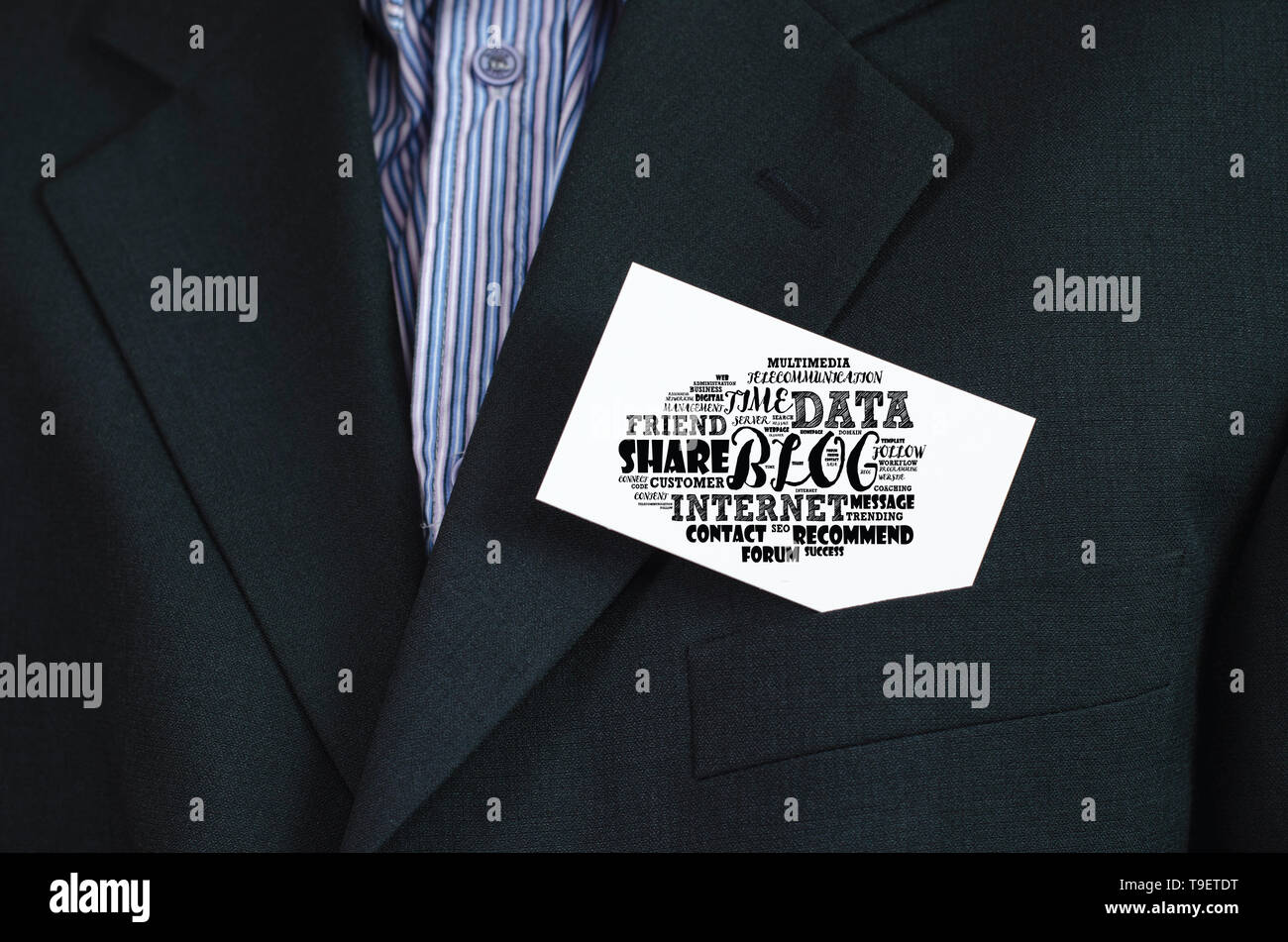Blog word cloud collage over human background Stock Photo