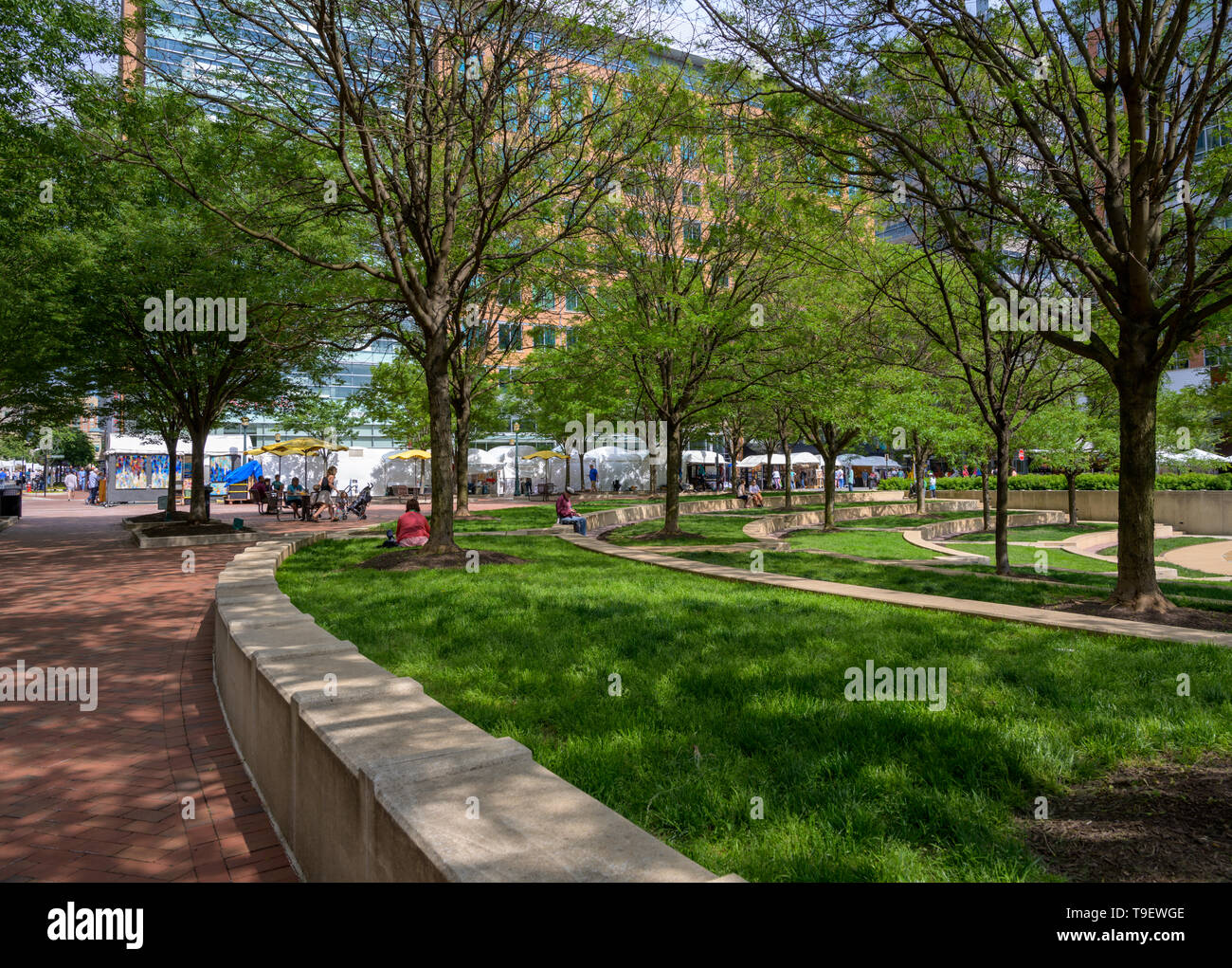 Reston, VA, USA May 17, 2019. Wide angle shot of Reston Town Center