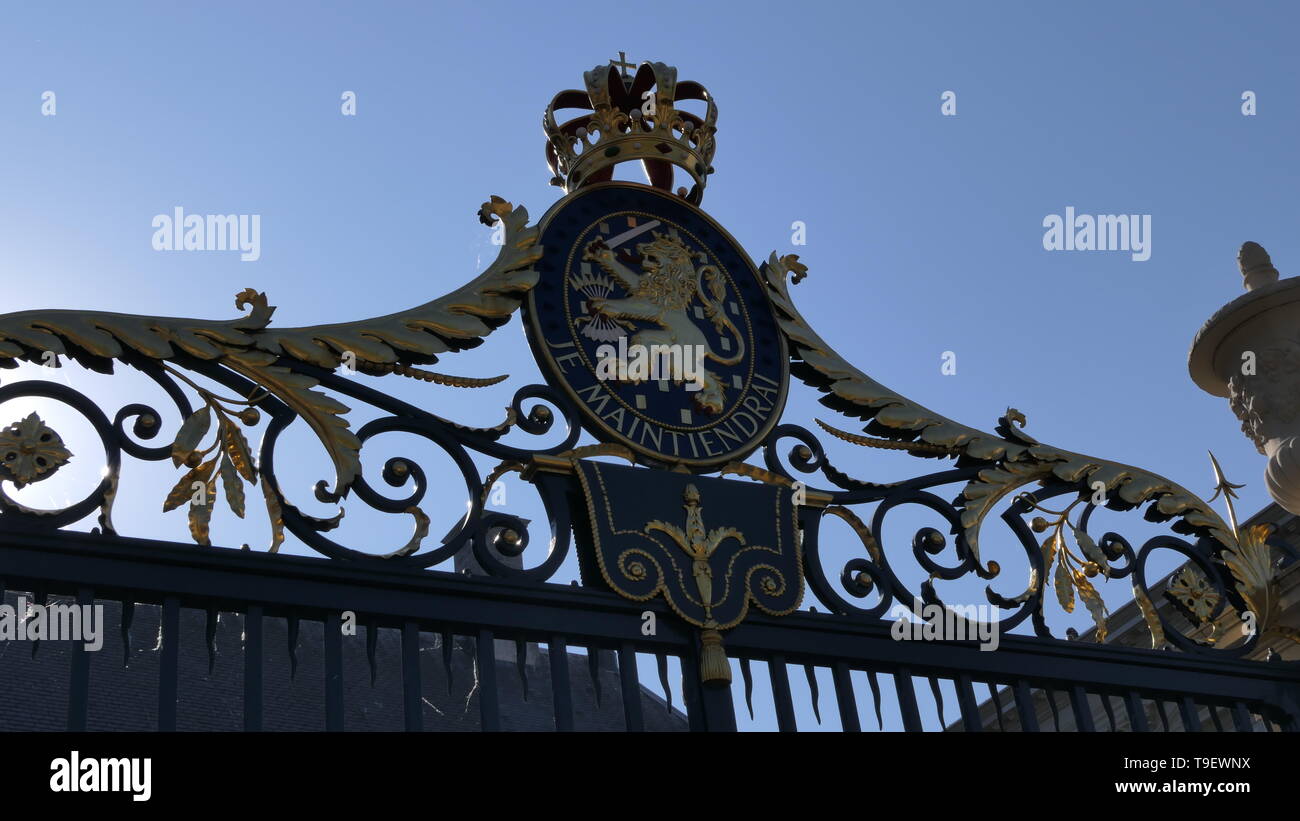 The Coat of Arms of the royal Noordeinde Palace Gate in The Hague, The Netherlands Stock Photo