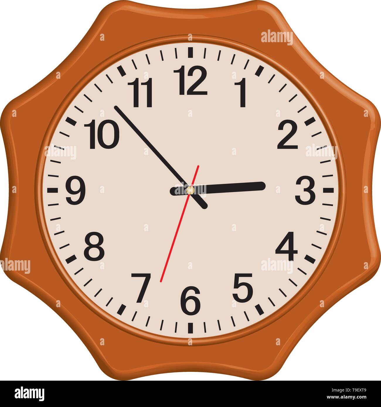 Wooden wall clock. Home decoration. 3D effect. Vector illustration Stock Vector