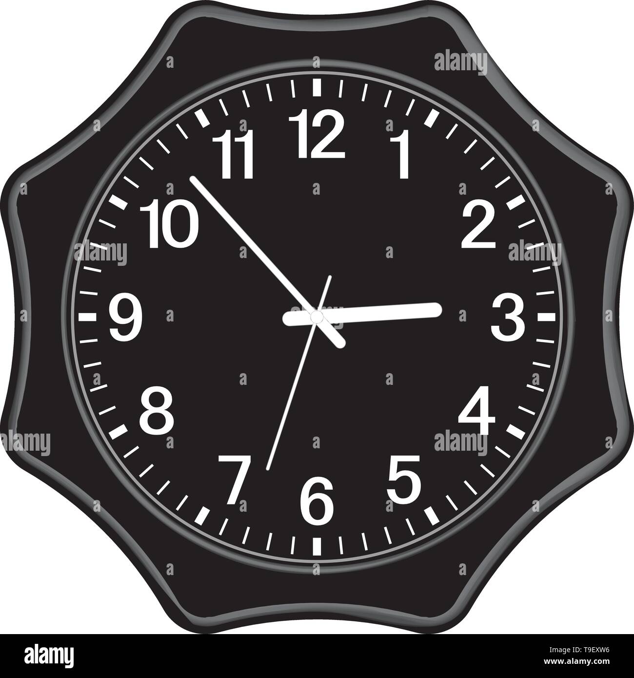Black wall clock. Home decoration. 3D effect. Vector illustration Stock