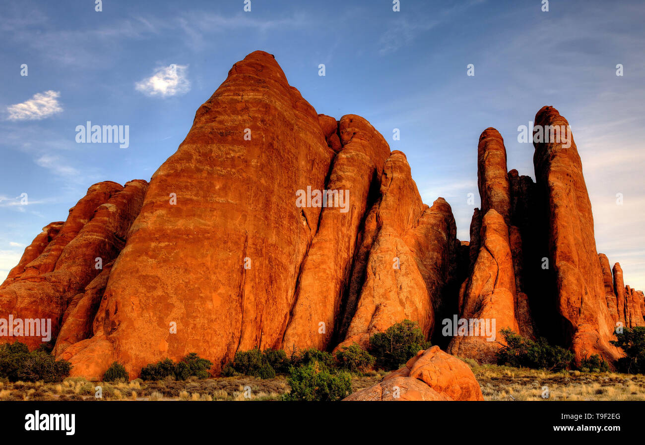 Evening, Rock Formations, Arches National Park, Utah Stock Photo