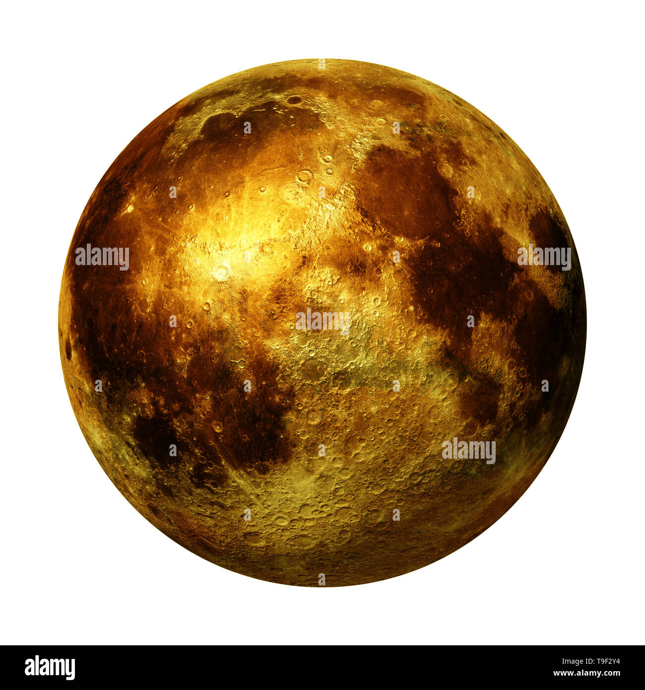 full golden Moon isolated on white background (3d space rendering, elements of this image are furnished by NASA) Stock Photo