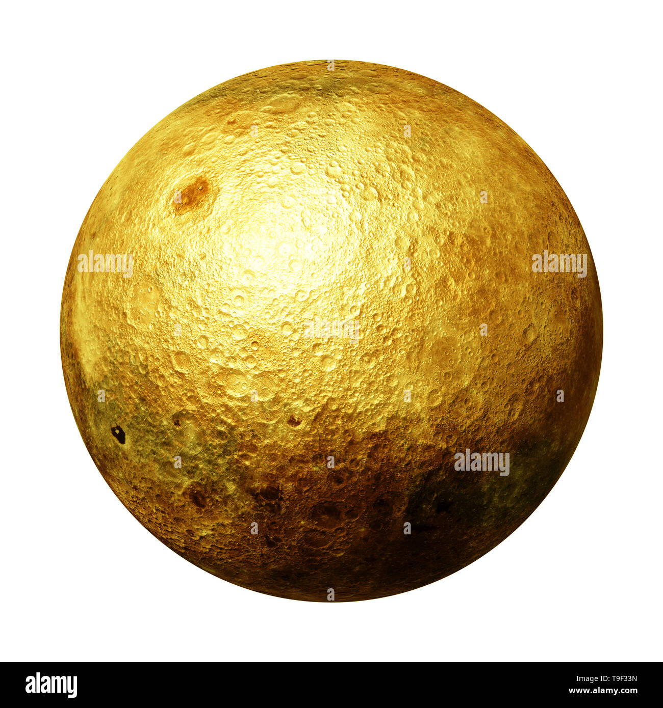 full far side of the golden Moon isolated on white background (3d space rendering, elements of this image are furnished by NASA) Stock Photo