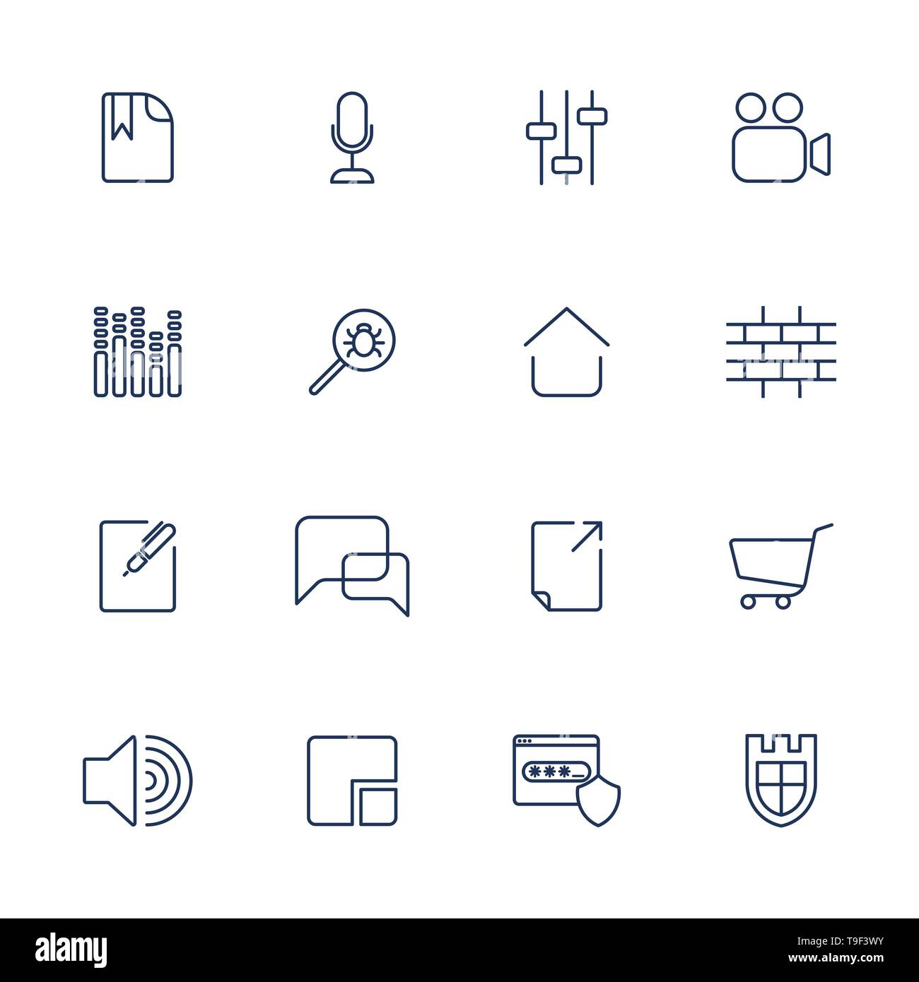 Set of 16 vector icons for software, application or websites - social media and technology Stock Vector