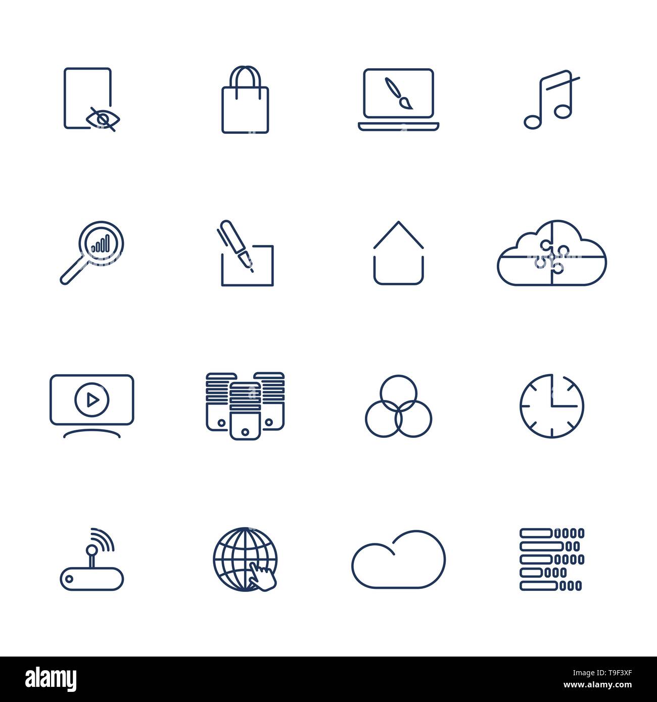 Set of 16 vector icons for software, application or websites - social media and technology Stock Vector