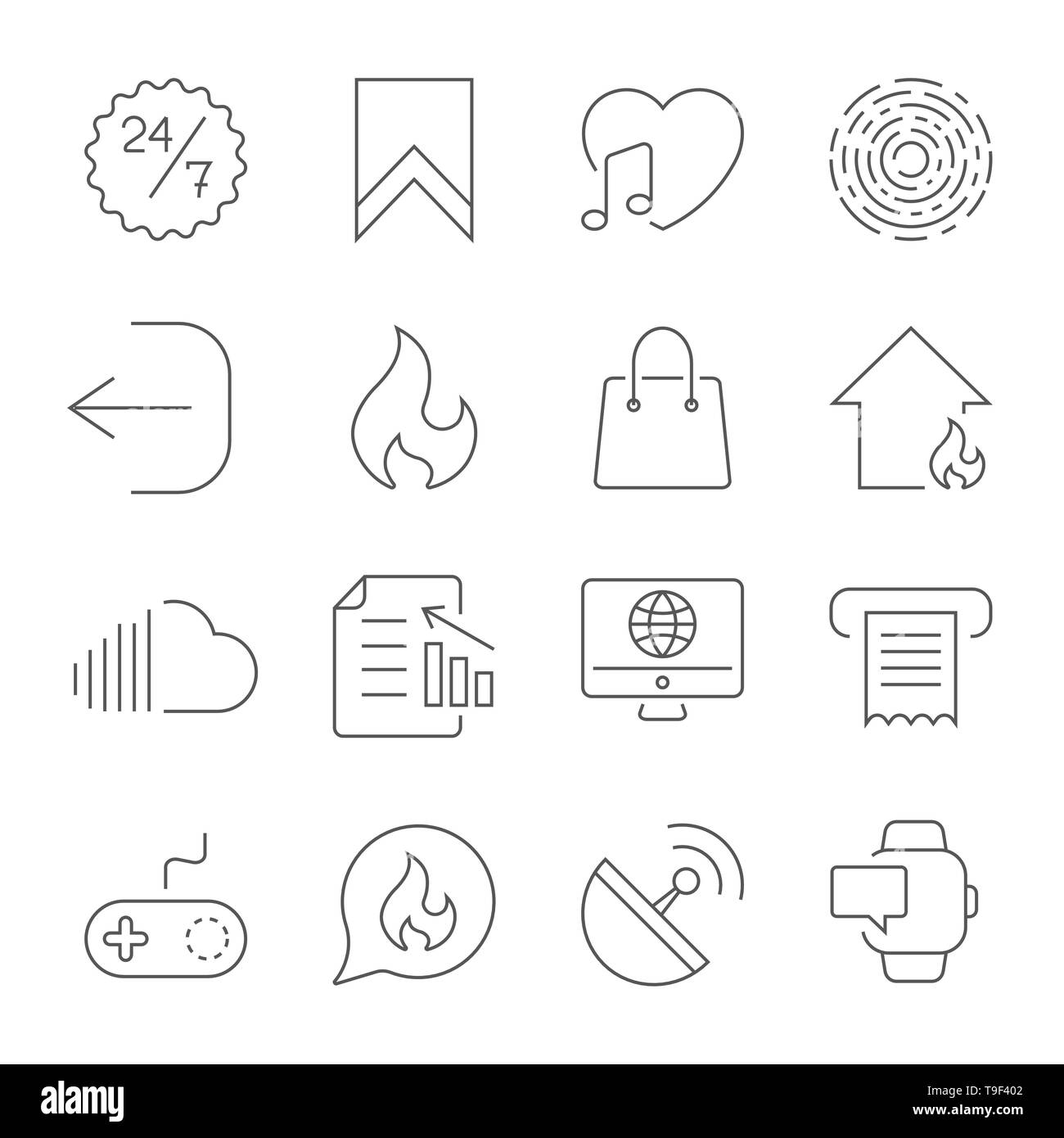 Simple UI icons for app, sites, programs. Different UI icons. Simple pictograms on white background. Editable Storke. Stock Vector