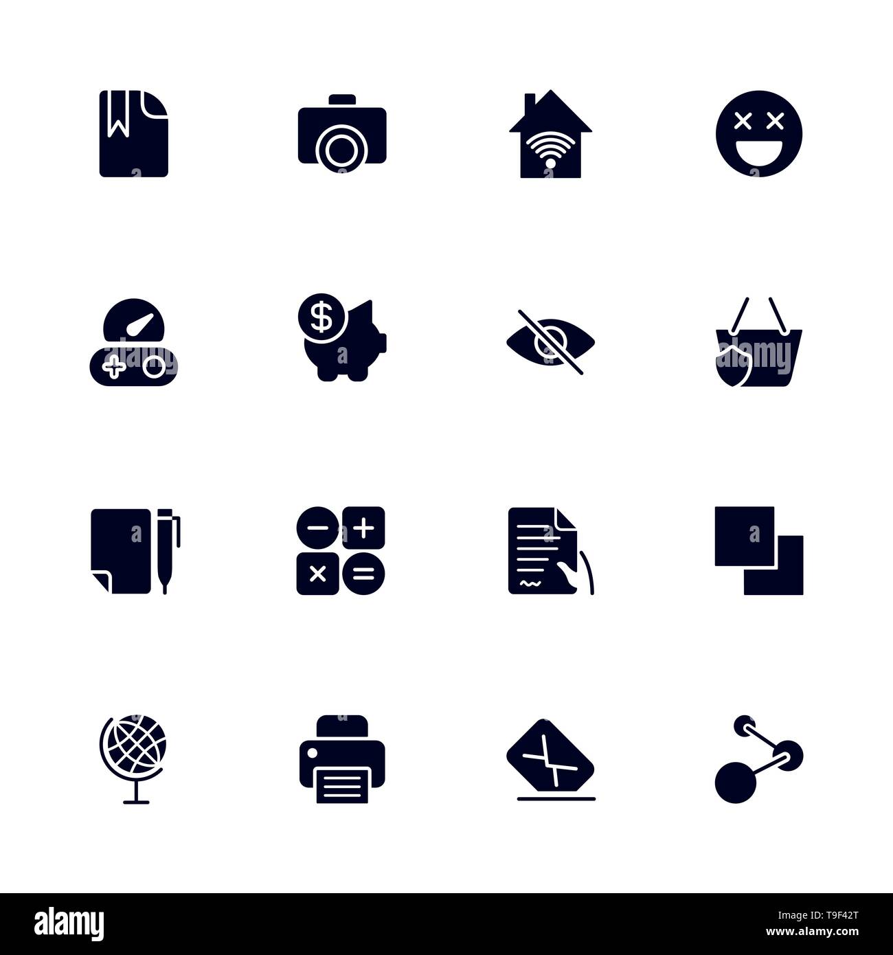 Set of 16 different universal icons for sites, apps, programs and other ...