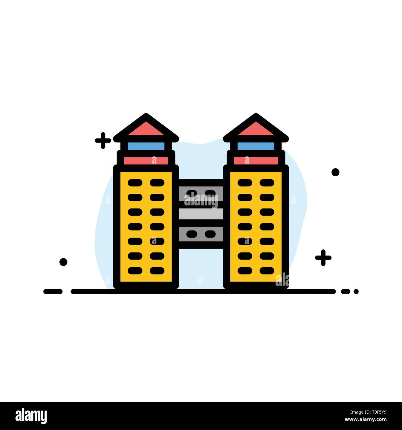 Building City Construction Business Flat Line Filled Icon Vector