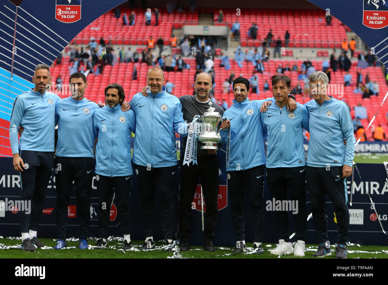 Pep Guardiola Coaching Staff With Fa Cup Manchester City Fc V Watford Fc Manchester City