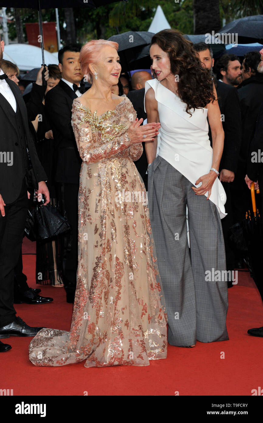 Cannes, France. 18th May, 2019. 72nd Cannes Film Festival 2019, red carpet film Les Plus belles années d'une vie Pictured Helen Mirren Andie McDowell CCredit: Independent Photo Agency Srl/Alamy Live News Stock Photo