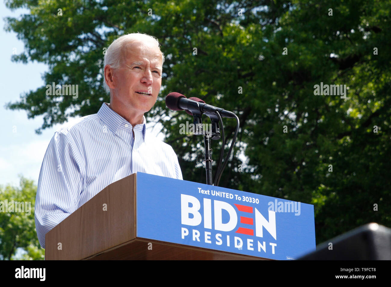 Philadelphia, PA, USA - May, 18, 2019: Former Vice President Joe Biden kicks off his campaign for the 2020 United States presidential election, at an outdoor rally on the Benjamin Franklin Parkway in Philadelphia, Pennsylvania. (Photo: Jana Shea) Stock Photo