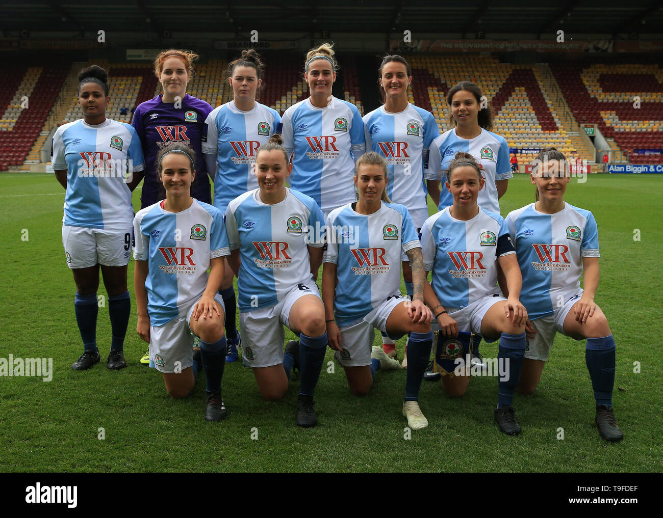 Northern Commercials Stadium, Bradford, UK. 18th May, 2019. FA Womens Premier League football final, Blackburn Rovers versus Coventry United; the Blackburn Rovers players pose for a team photo prior to the kick off Credit: Action Plus Sports/Alamy Live News Stock Photo
