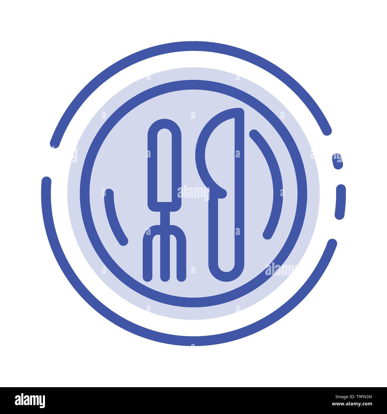 Hotel, Service, Knife, Plate Blue Dotted Line Line Icon Stock Vector