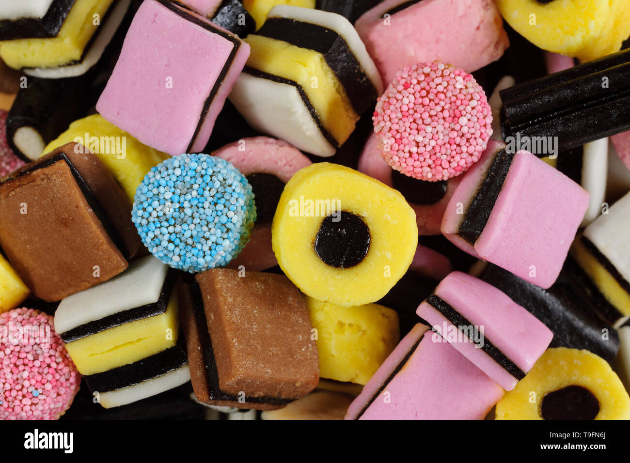 Liquorice allsorts fondant and liquorice sweets or candy Stock Photo