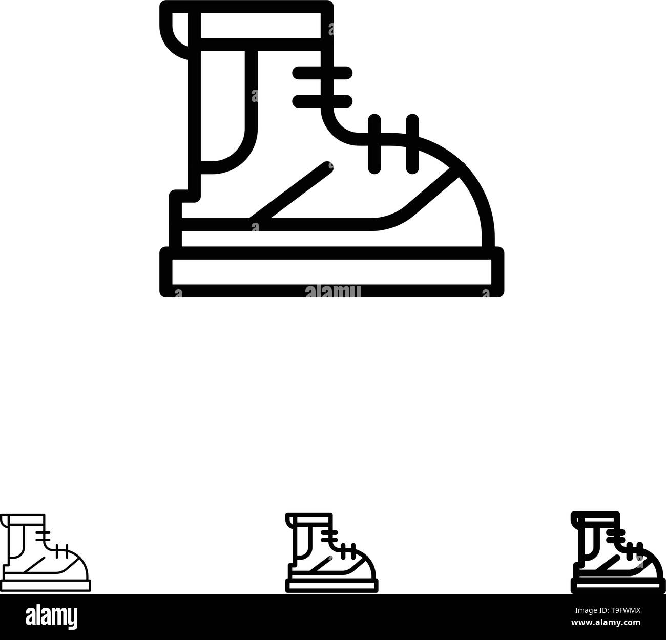 Boots, Hiker, Hiking, Track, Boot Bold and thin black line icon set