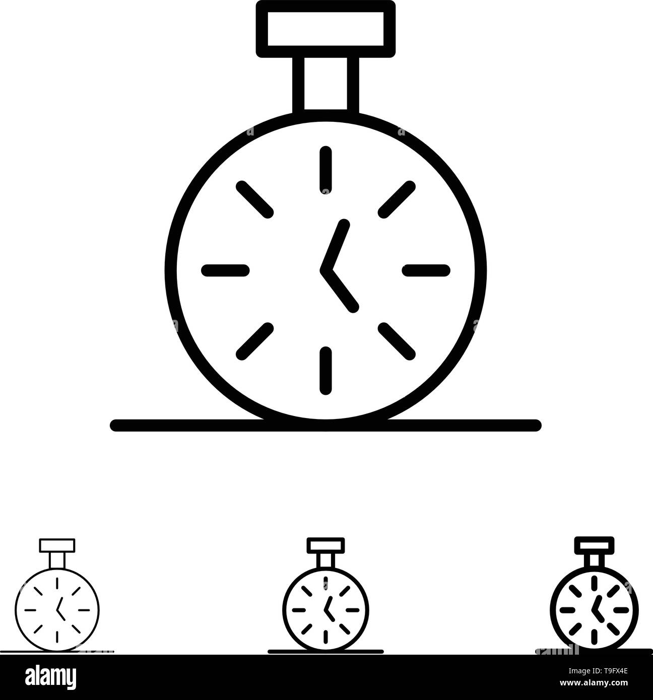 Stopwatch, Time, Timer, Count Bold and thin black line icon set Stock