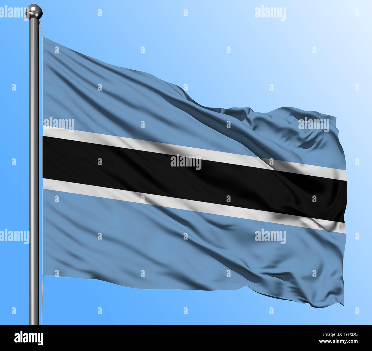 Botswana flag waving in the deep blue sky background. Isolated national ...
