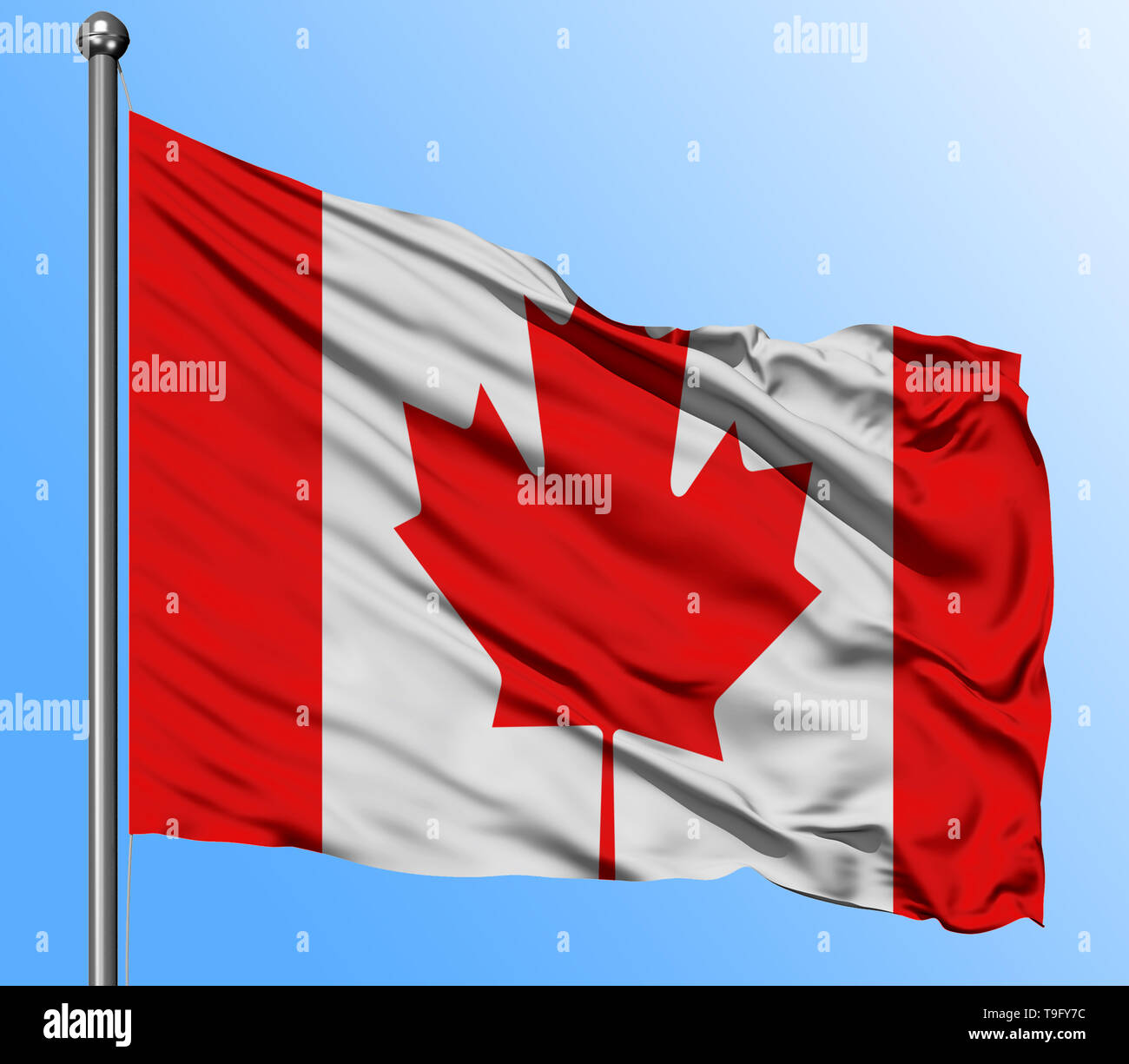 Canada flag waving in the deep blue sky background. Isolated national ...