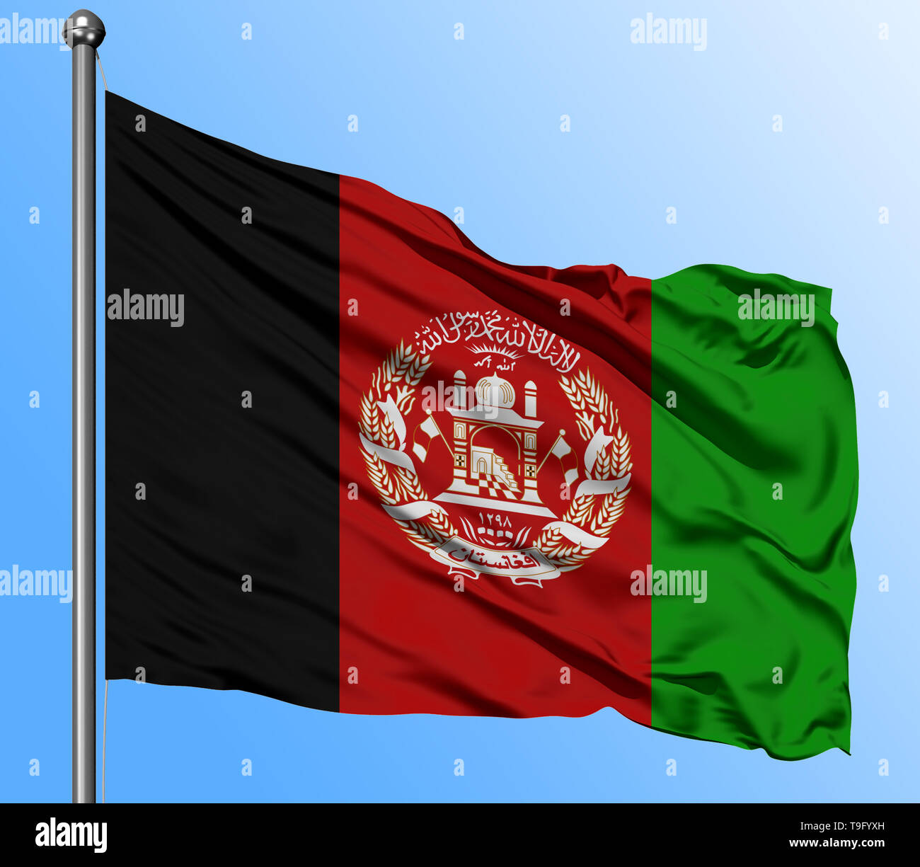 Afghanistan flag waving in the deep blue sky background. Isolated ...