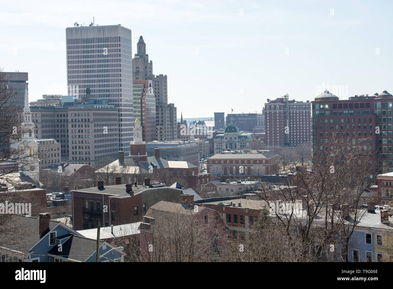 Cityscape of Providence, USA with Kennedy Plaza and Industrial National
