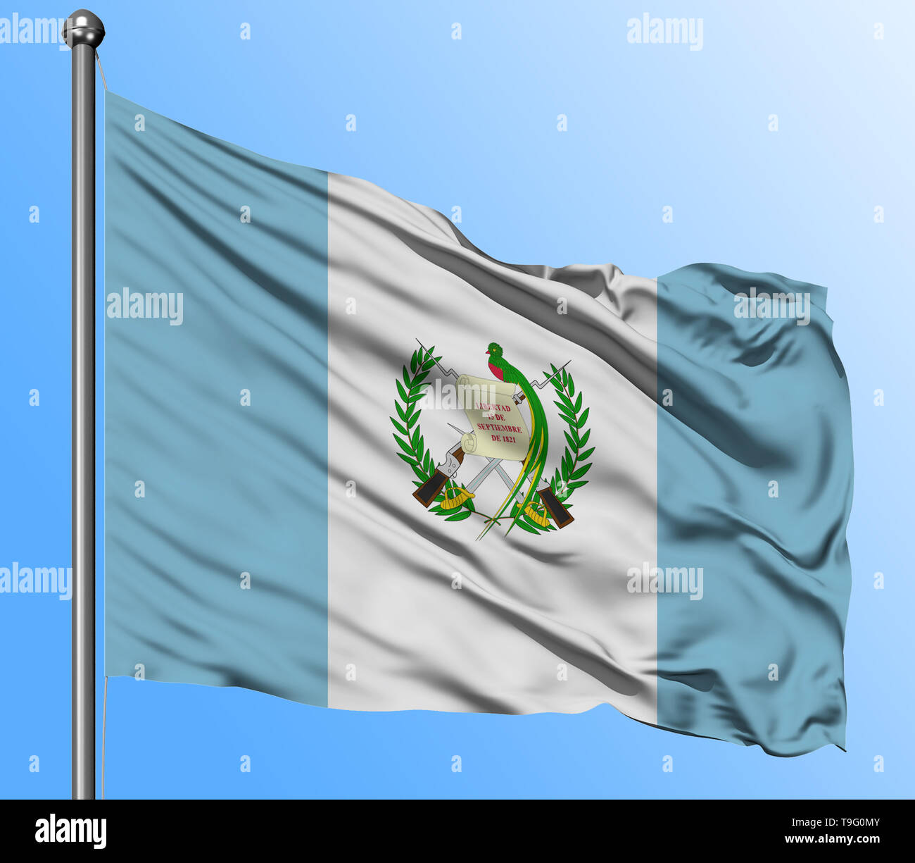 Guatemala flag waving in the deep blue sky background. Isolated