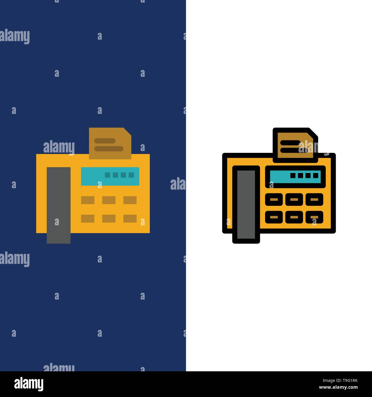 Fax, Phone, Typewriter, Fax Machine Icons. Flat and Line Filled Icon