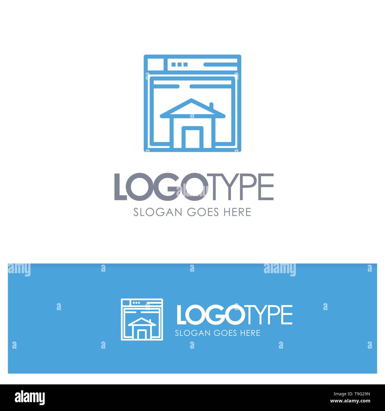 Home, Sell, Web, Layout, Page, Website Blue outLine Logo with place for tagline Stock Vector