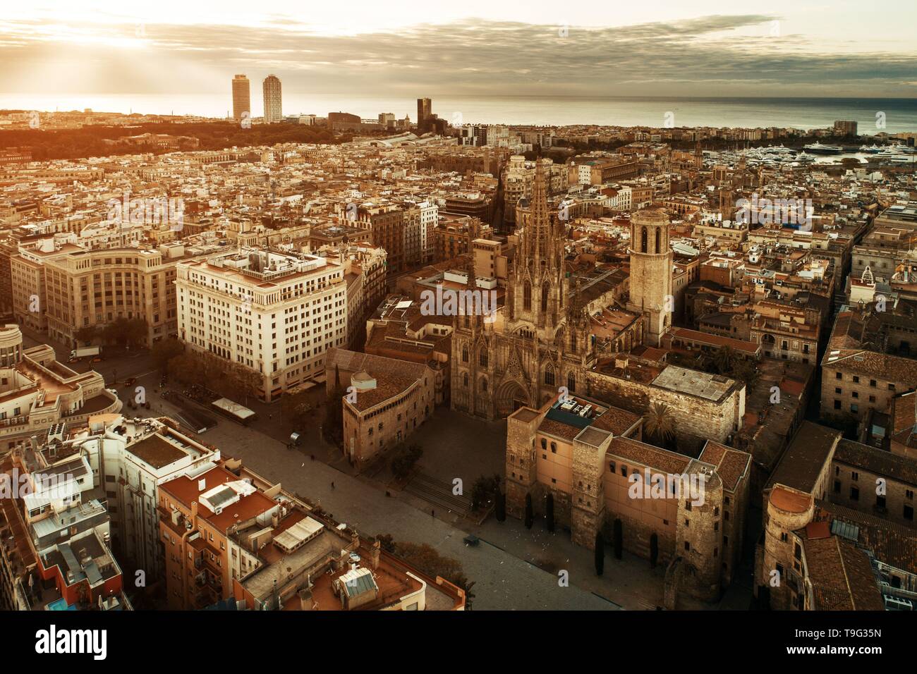 Aerial view of Gothic Quarter in Barcelona in Spain Stock Photo - Alamy
